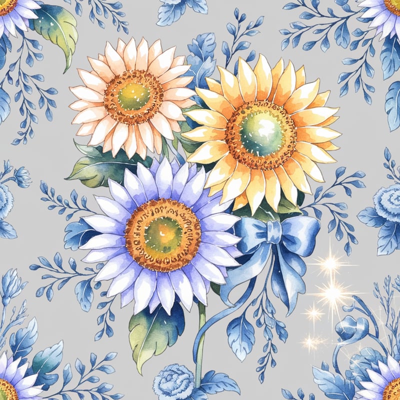 Blue Toile Floral Watercolor Pattern