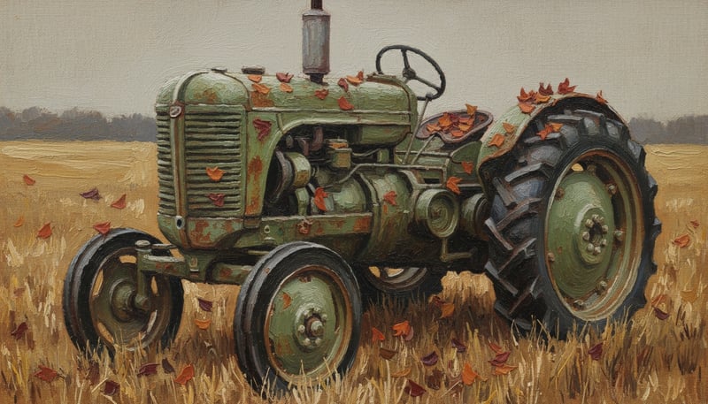 Vintage Farm Tractor Oil Painting