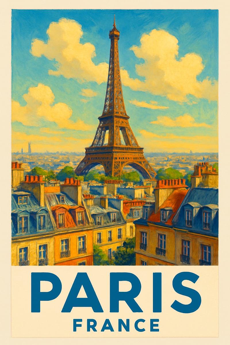 Vintage Paris Travel Poster Illustration