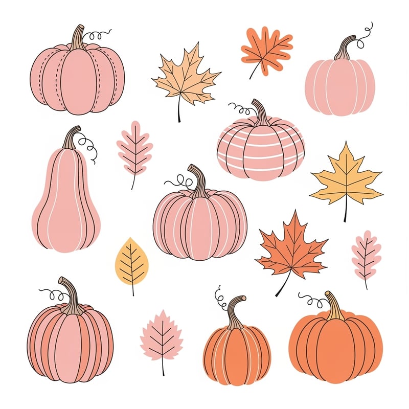 Flat Doodle Style Fall Pumpkins Clipart