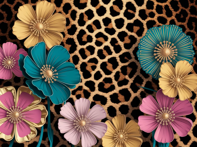 Vibrant Leopard Print Floral Design