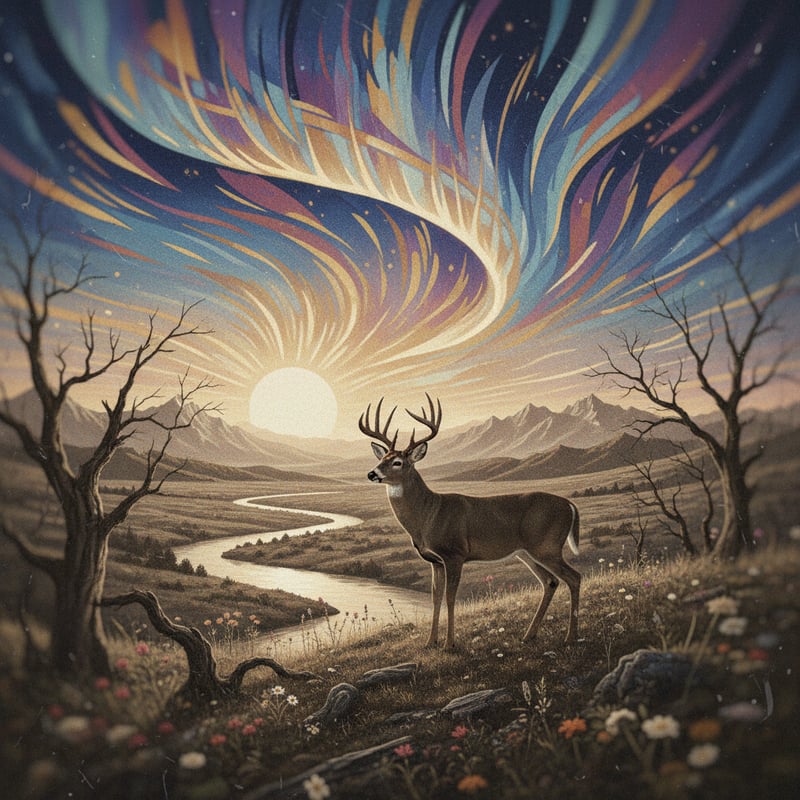 Deer in Vintage Natural Landscape
