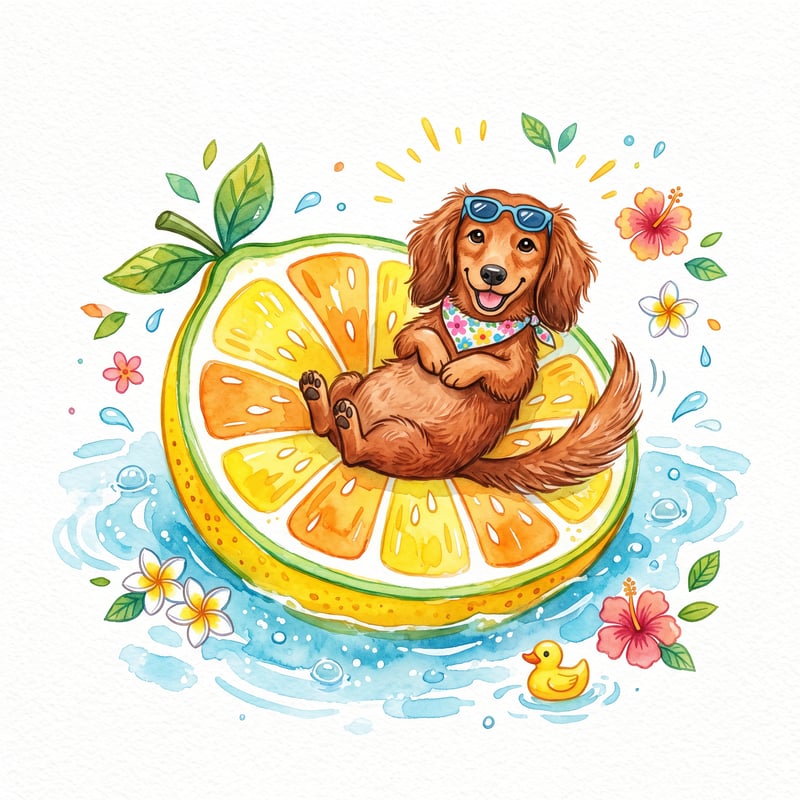 Whimsical Dachshund on Lemon Float