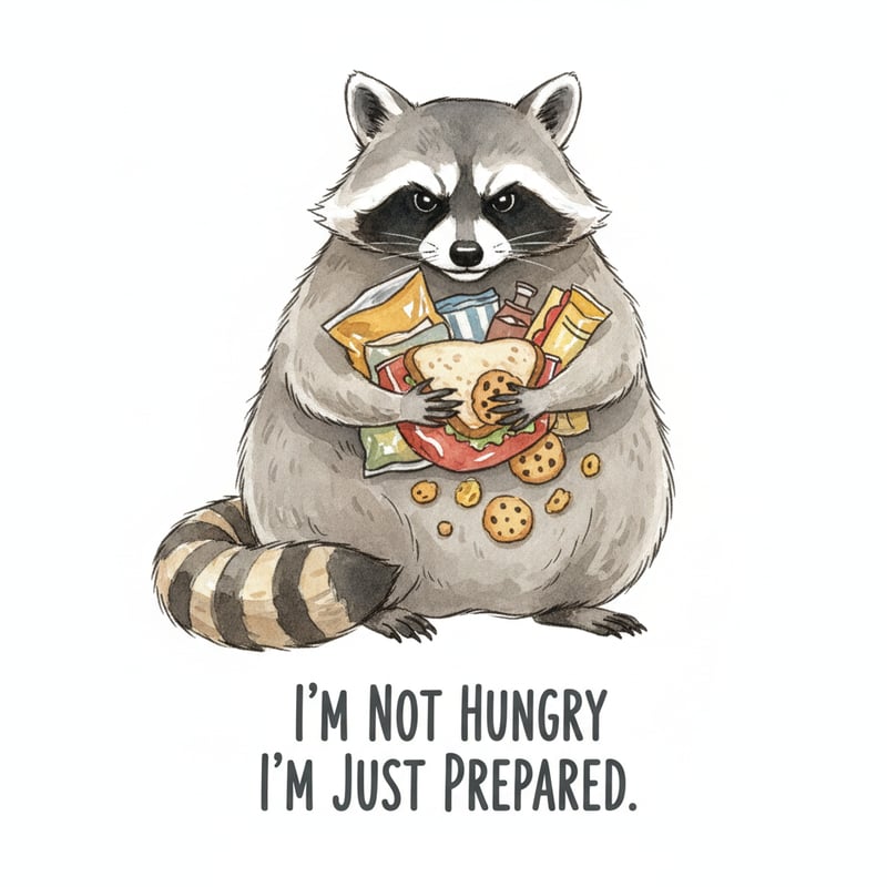 Watercolor Raccoon with Snacks Illustration