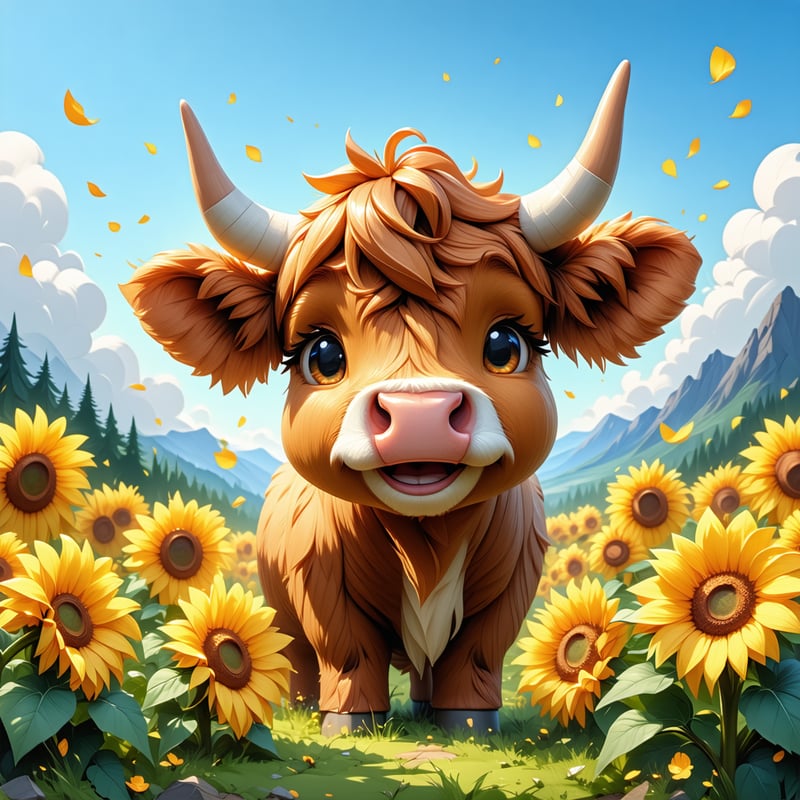 Cute 3D Baby Highland Cow