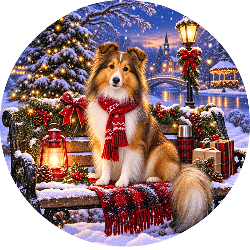 Golden Shetland Sheltie in Snow Circle