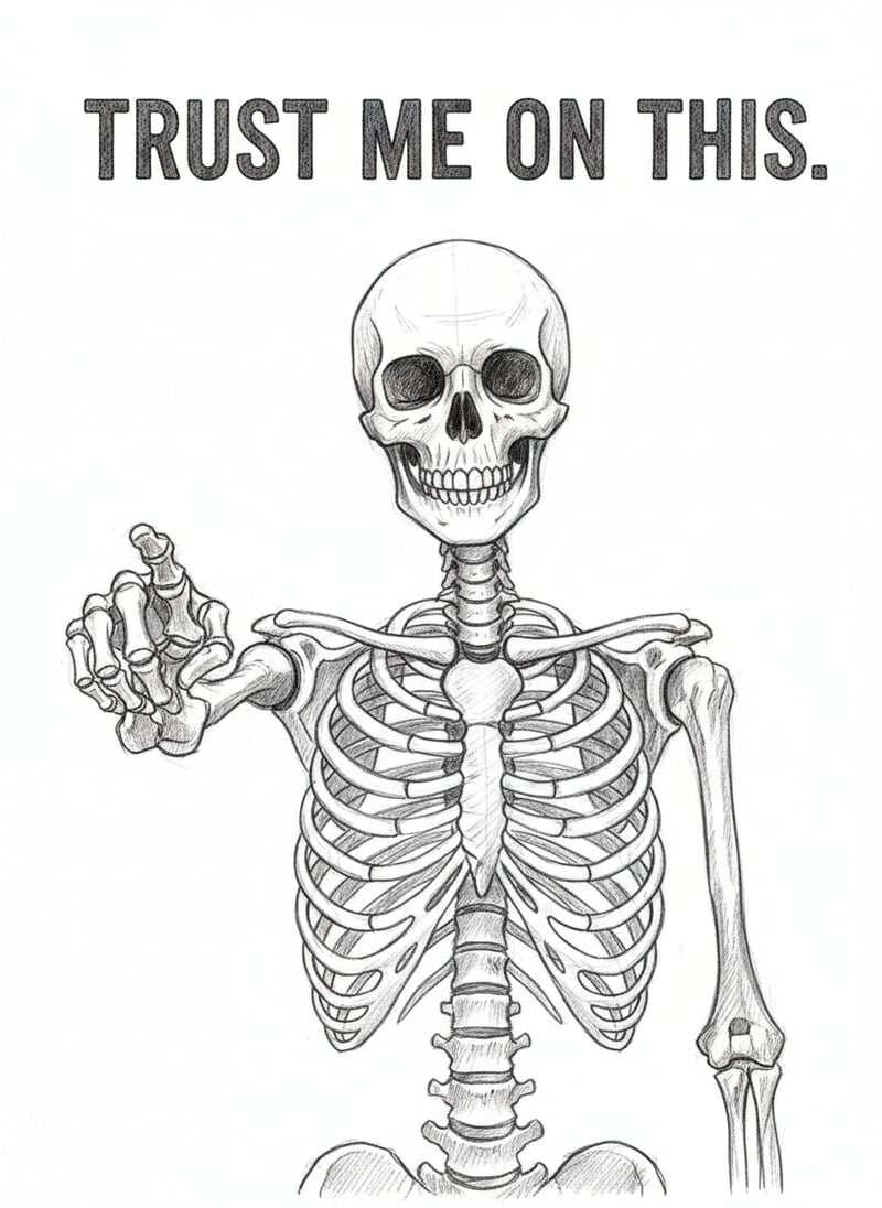 Pencil Drawing of Confident Skeleton