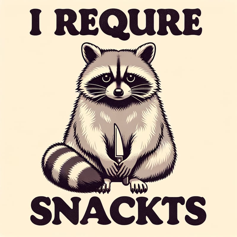 Retro Raccoon with Knife and Snack Quote