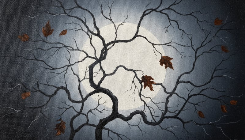 Autumn Branches Silhouetted by Full Moon