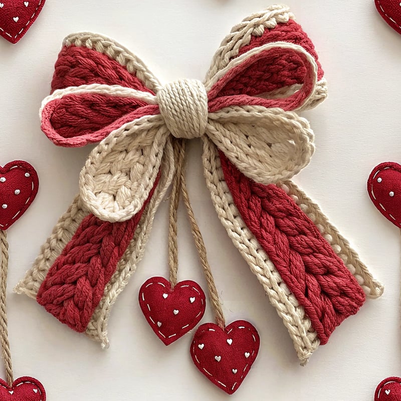 Handmade Crochet Bow with Hearts