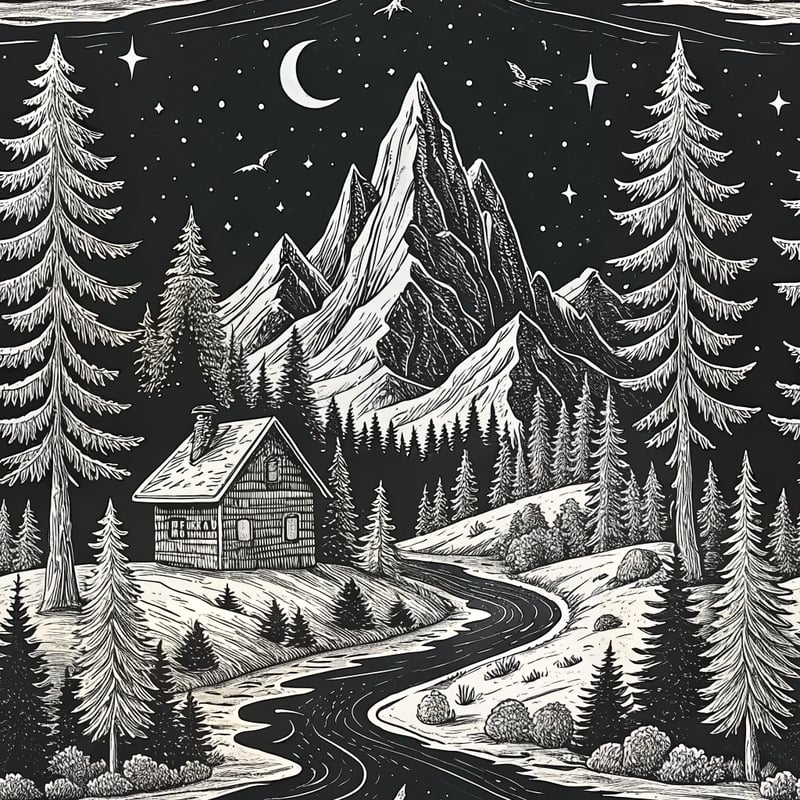 White Line Alpine Landscape