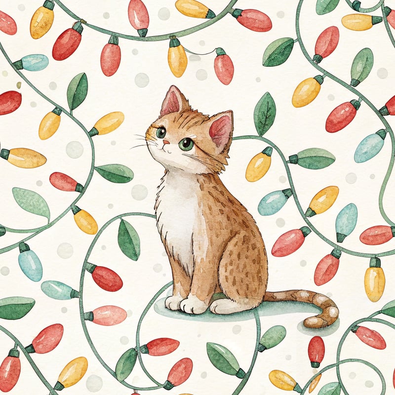 Festive Christmas Lights with Centered Cat