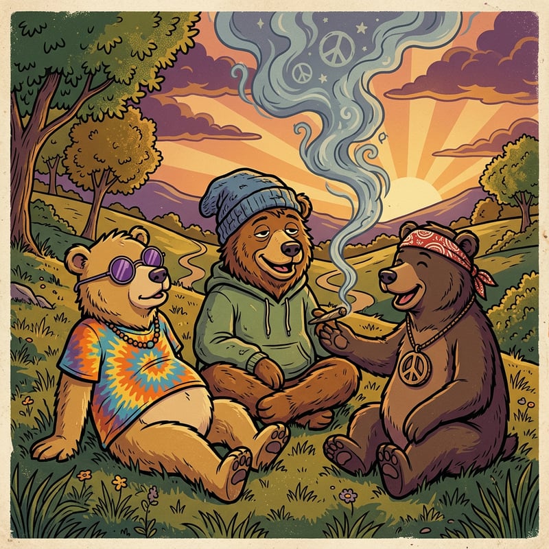 Retro Bears Chilling at Sunset