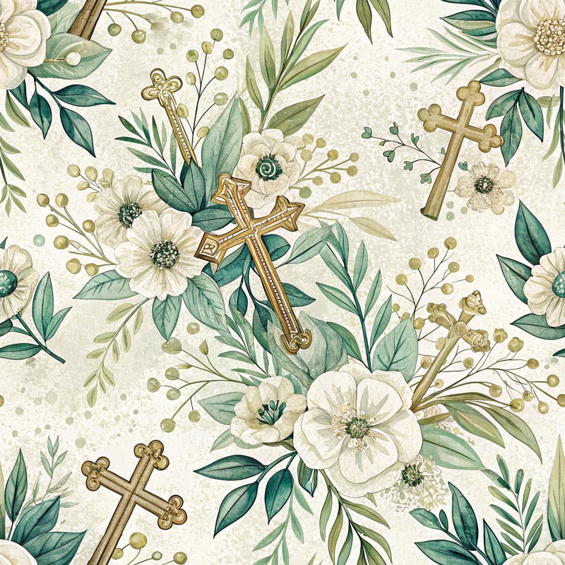 Cream and Sage Floral Christian Pattern