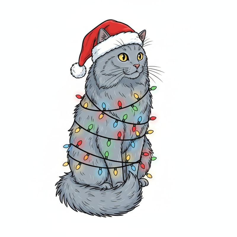 Chartreux Cat with Christmas Lights