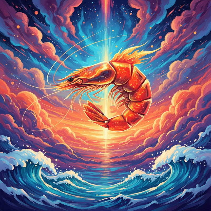 Bright Orange Curled Shrimp Illustration