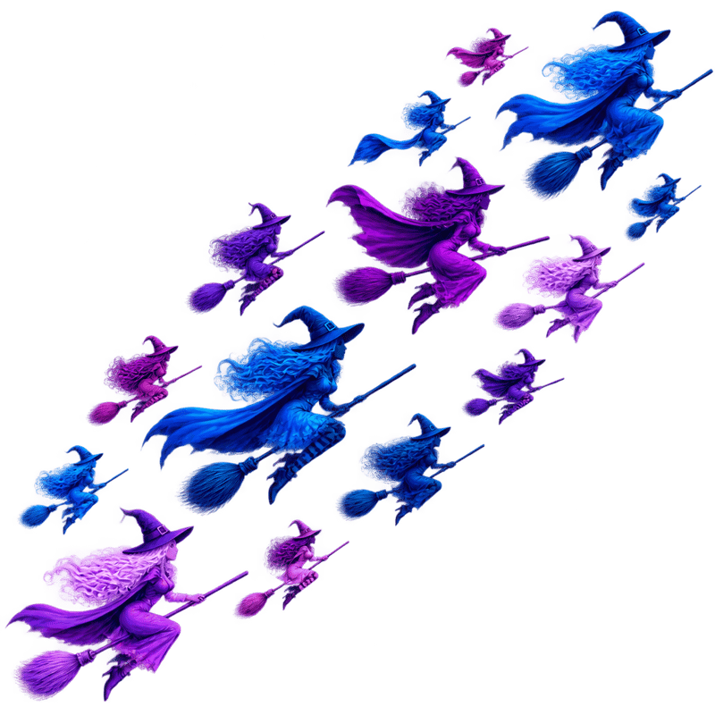 Neon Witches Flying Illustration