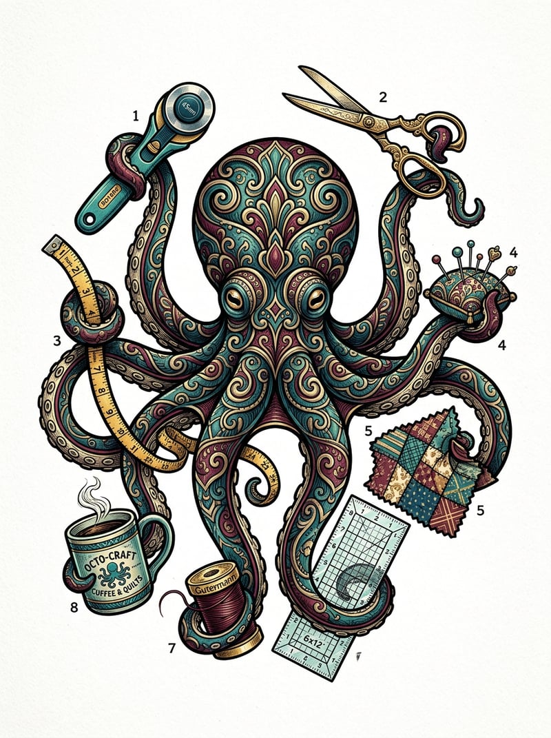 Octopus Quilting Tools Illustration