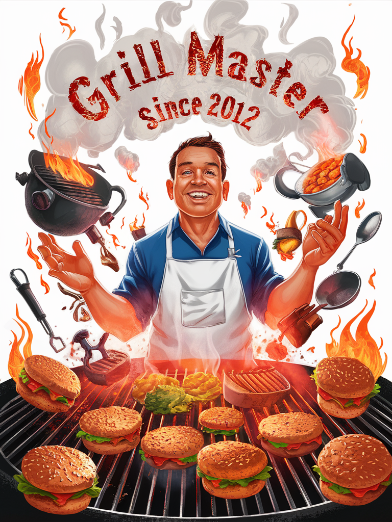Dad Grilling Burgers with Smoke Art