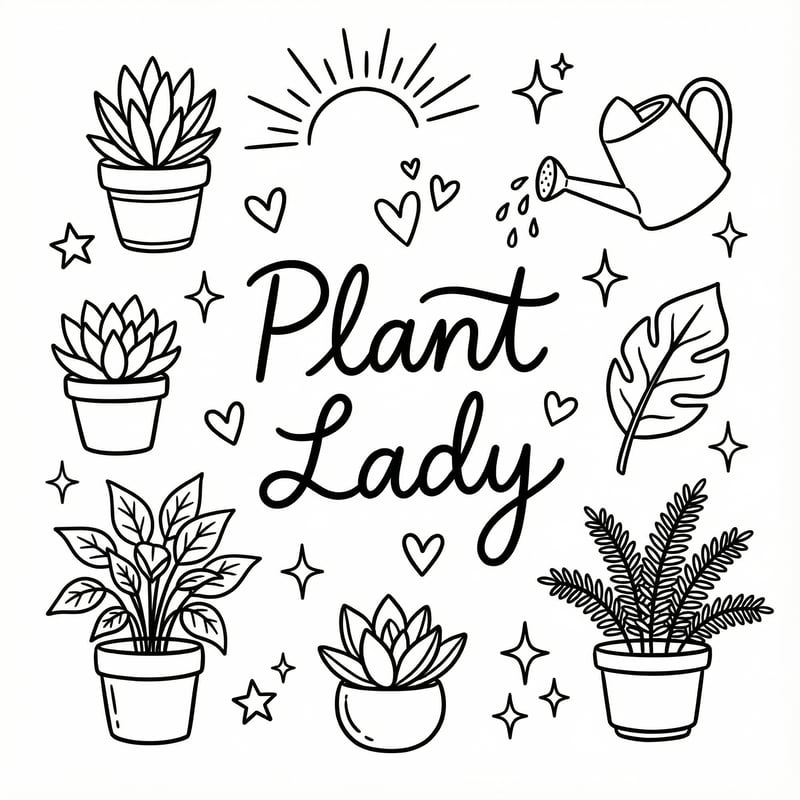 Plant Lady Monoline Doodle Design