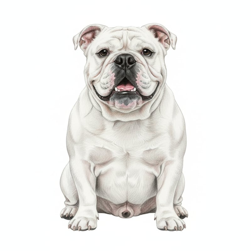 Realistic White English Bulldog Drawing