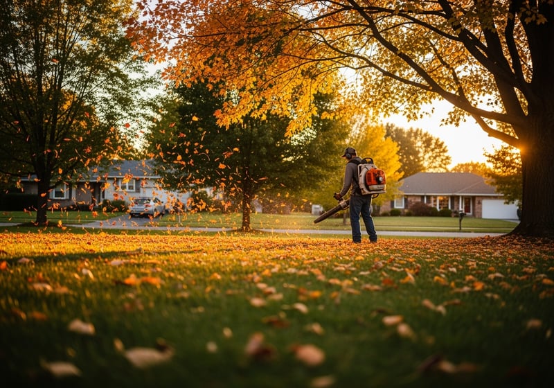 8K Photo of Landscaper with Leaf Blower