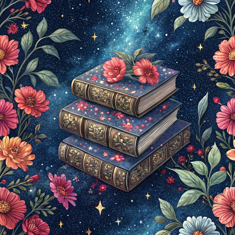 Gothic Books with Cosmic Floral Design