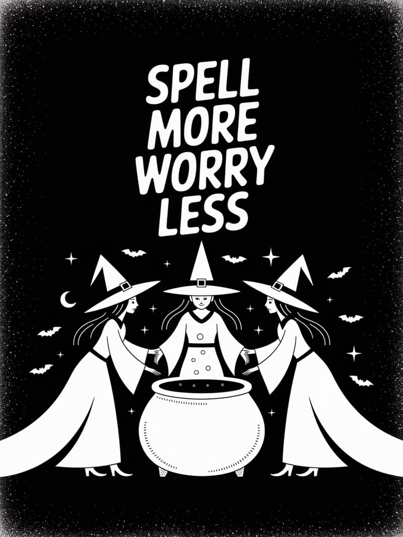 Black & White Halloween Witch Illustration
