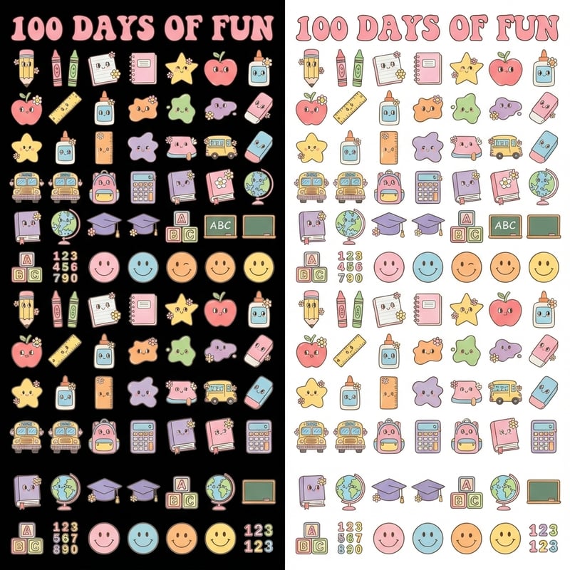 100 Days of School Pastel Icons