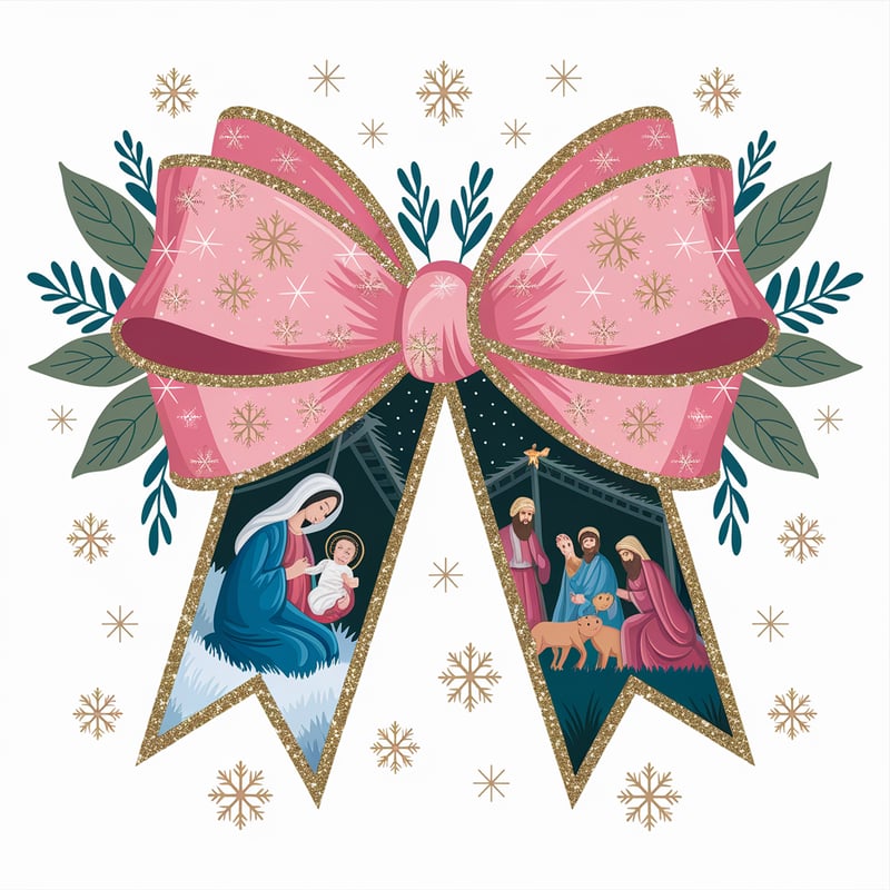 Pink and Gold Nativity Bow