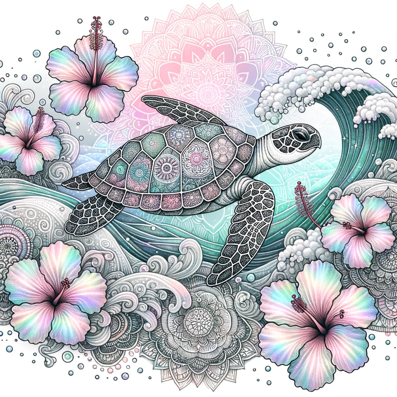 Vibrant Sea Turtle with Mandala Waves
