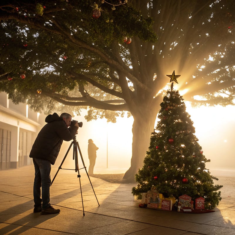 Decorated Small Christmas Tree in Daylight