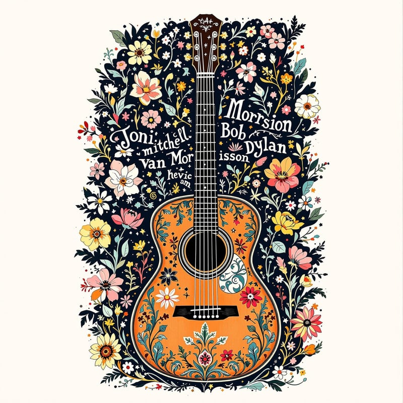 Retro Western Guitar Floral Artwork