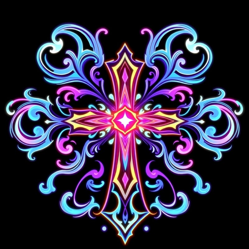Symmetrical Fantasy Neon Cross Illustration