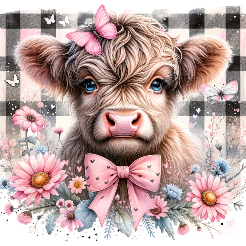 Adorable Baby Highland Cow Illustration