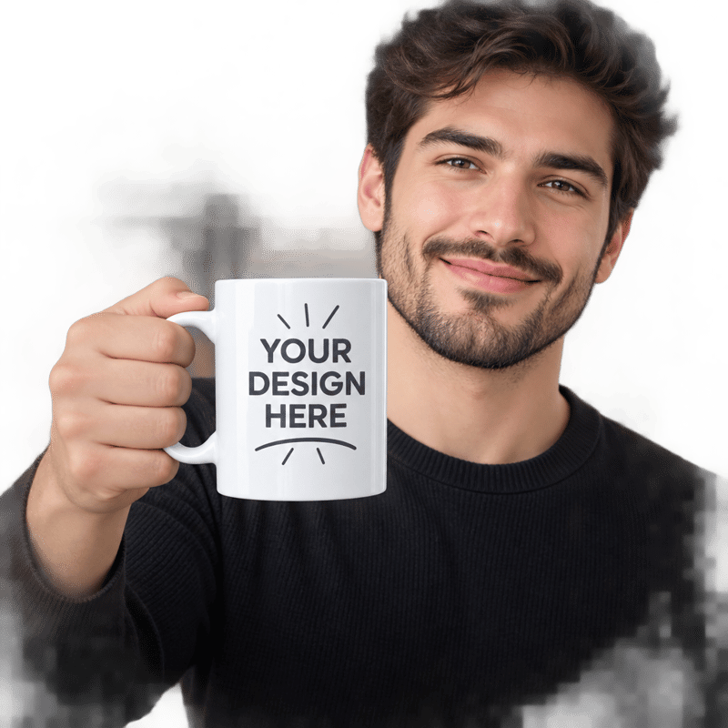 Men Holding Mug Mockup