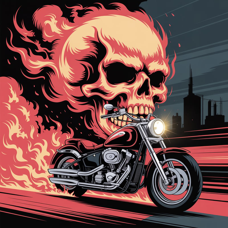 Motorcycle with Flaming Skull Smoke