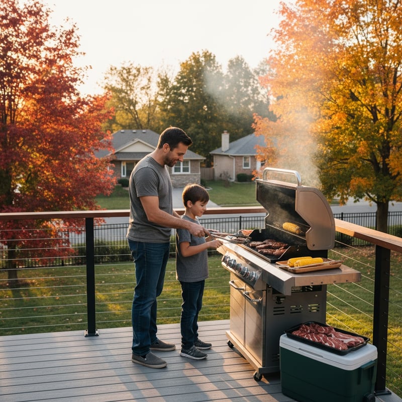 Father Teaching Son to Grill Outdoors