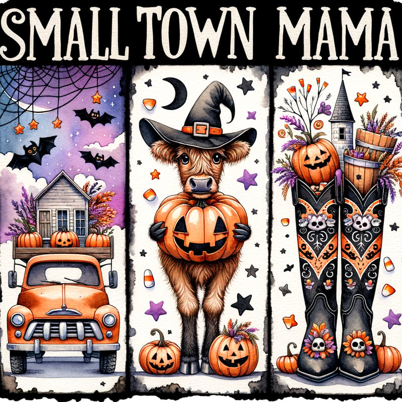 Halloween Mom Watercolor Collage
