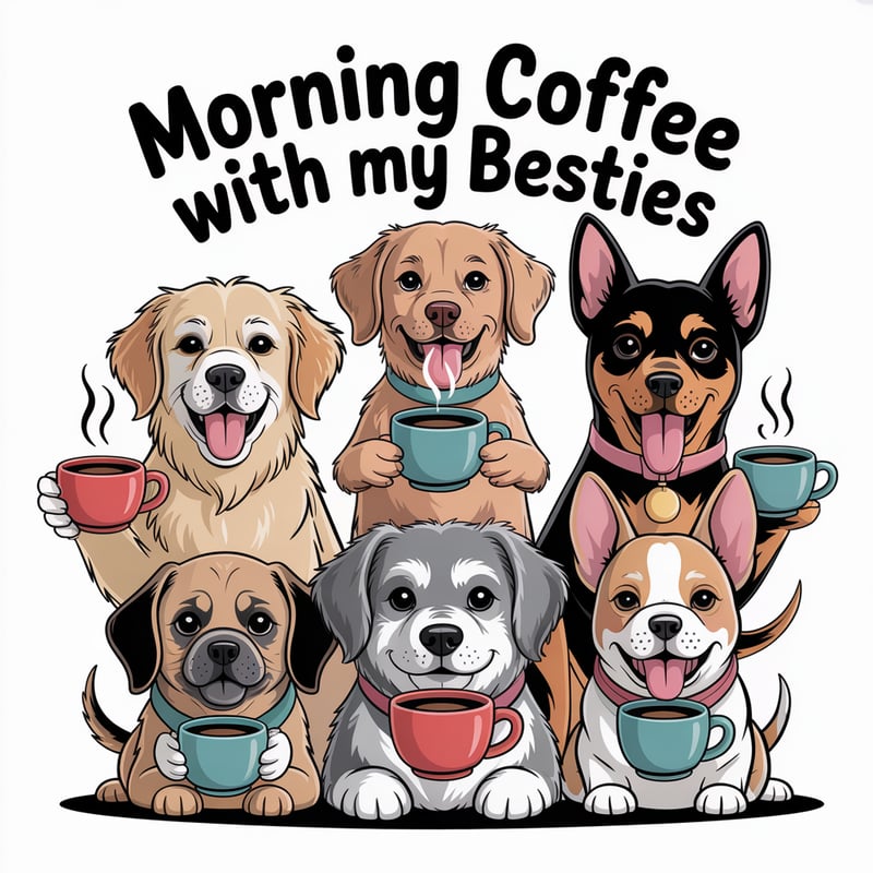 Cartoon Dogs with Coffee Cups