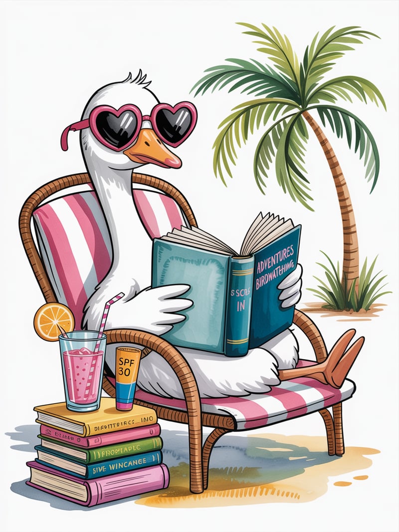 Goose Relaxing on Beach Illustration