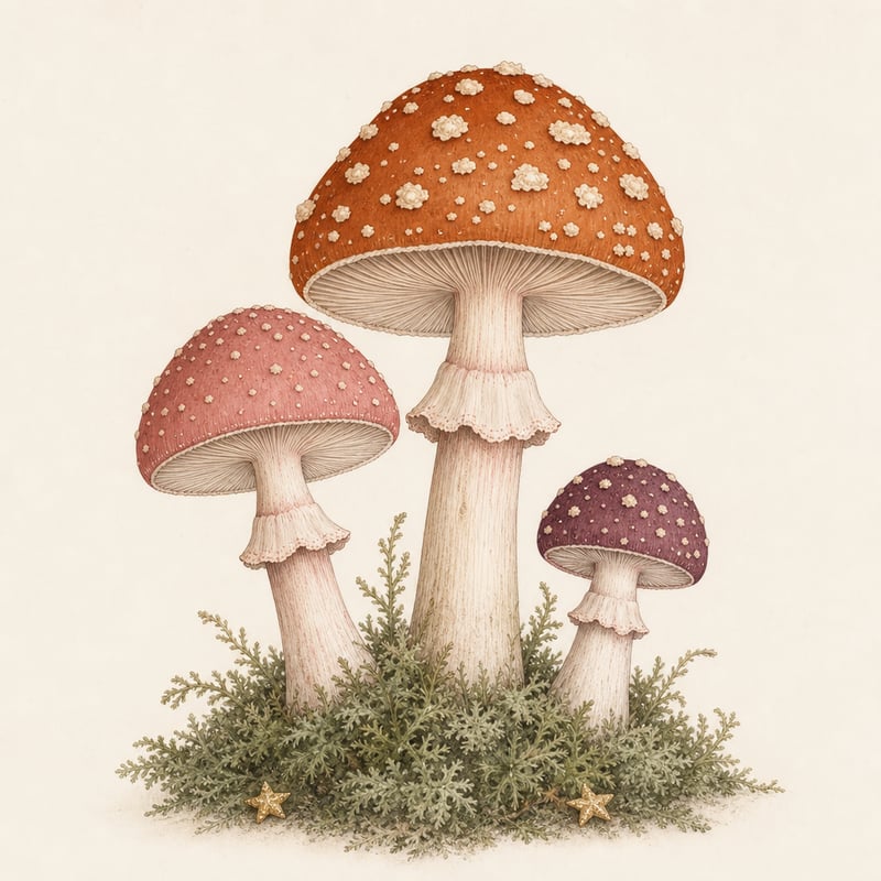 Three toadstool mushroom cluster