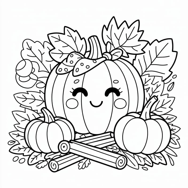 Kawaii Pumpkin with Autumn Leaves