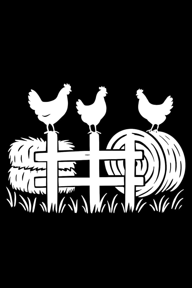 Wooden Fence with Chickens Silhouette