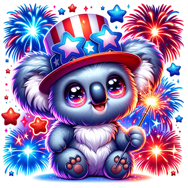 Fluffy Koala with Fireworks