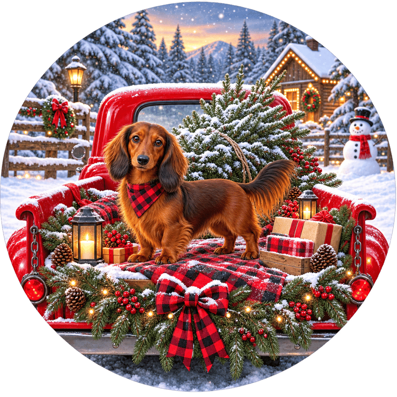 Red Longhaired Dachshund Christmas Design