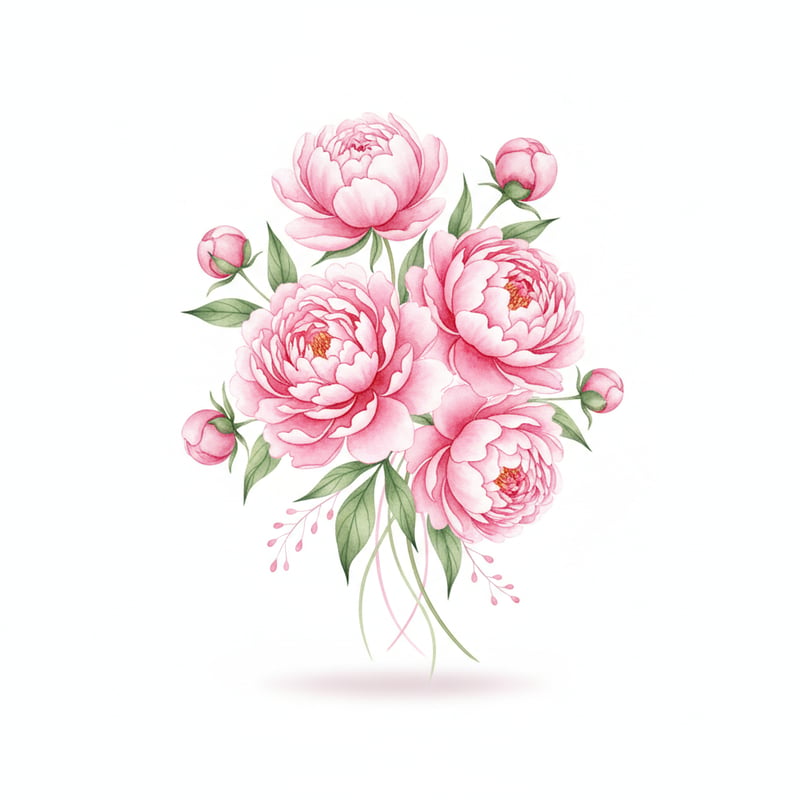 Watercolor Pink Peony Bouquet