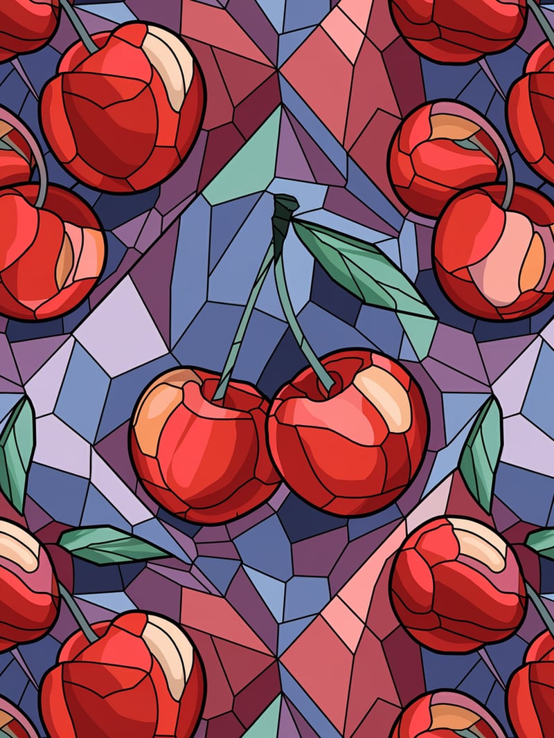 Stained Glass Cherries Illustration