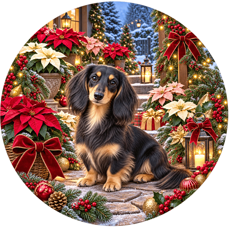 Black-and-Cream Dachshund Holiday Circle
