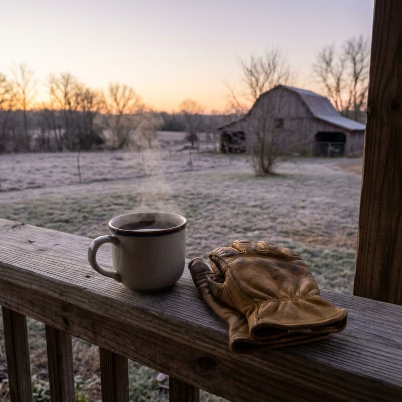 Steaming Coffee on Porch Railing